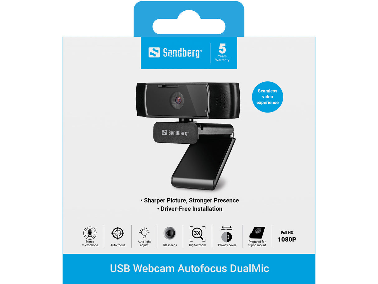 Sandberg 134-38 webcam 2,07 MP 1920 x 1080 pixel USB 2.0 Sort