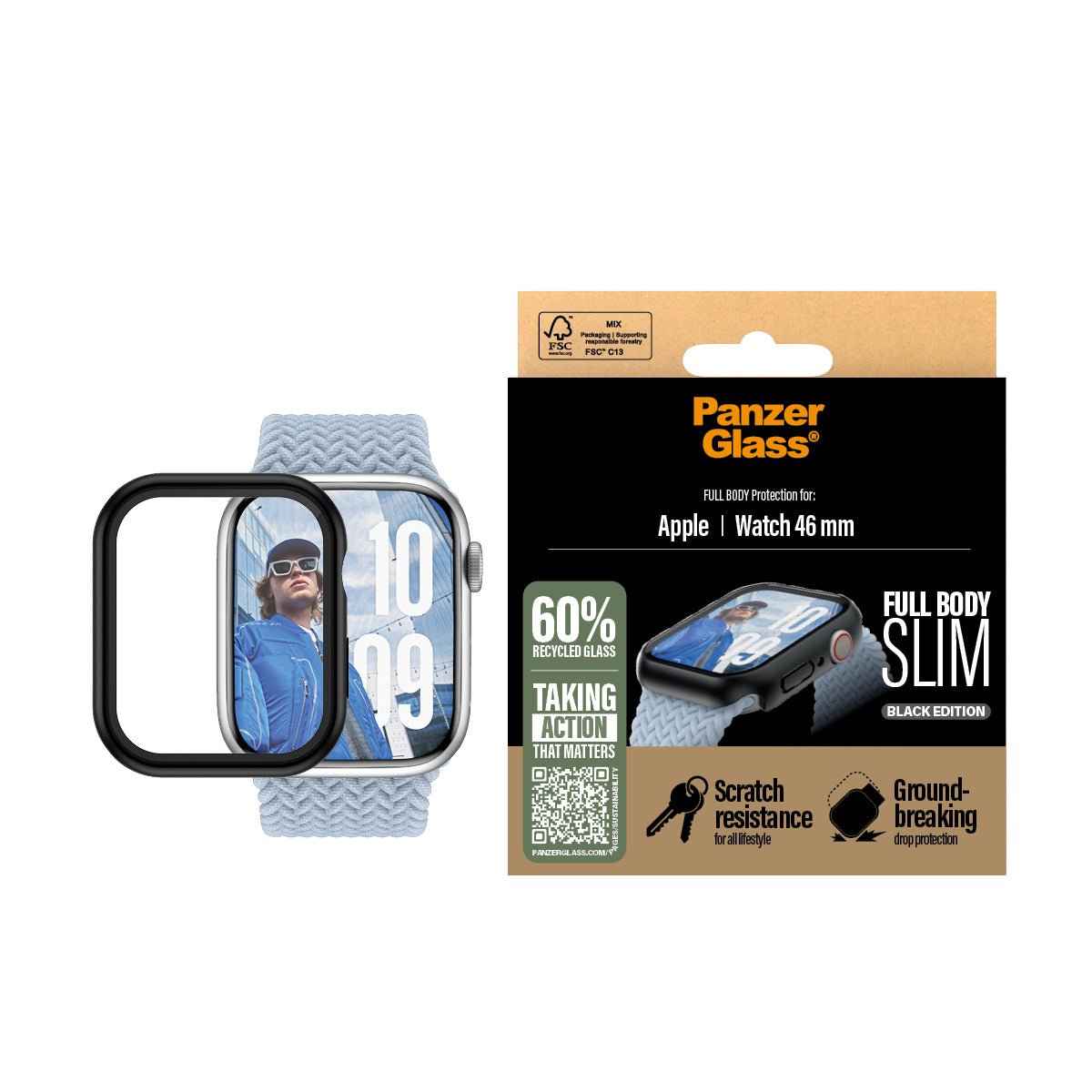 PanzerGlass Apple Watch Series 11 & 10 46mm - Screen Protector - Snappie Full Body Slim Black