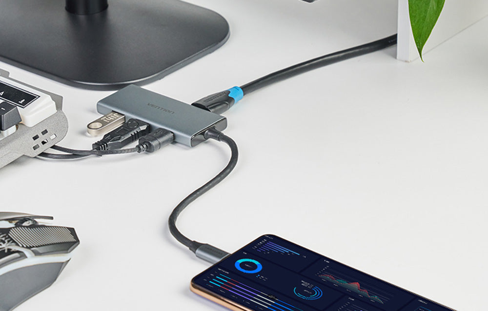 USB-C til HDMI, 3x USB 3.0, SD, TF Hub Vention TOOHB 0,15m Grå