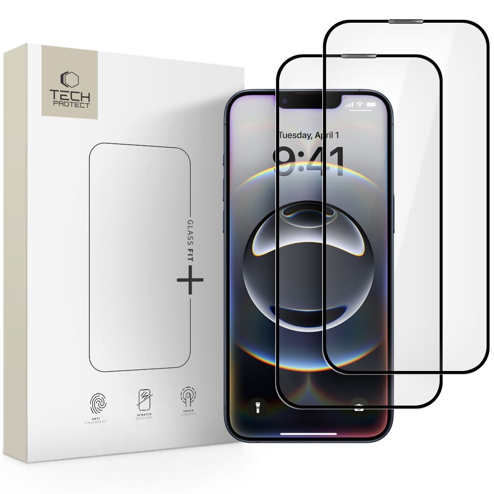 Hærdet Glas Tech Protect Glass Fit+ 2 Pack Iphone 13 / 13 Pro / 14 / 16 E / 17 E Sort