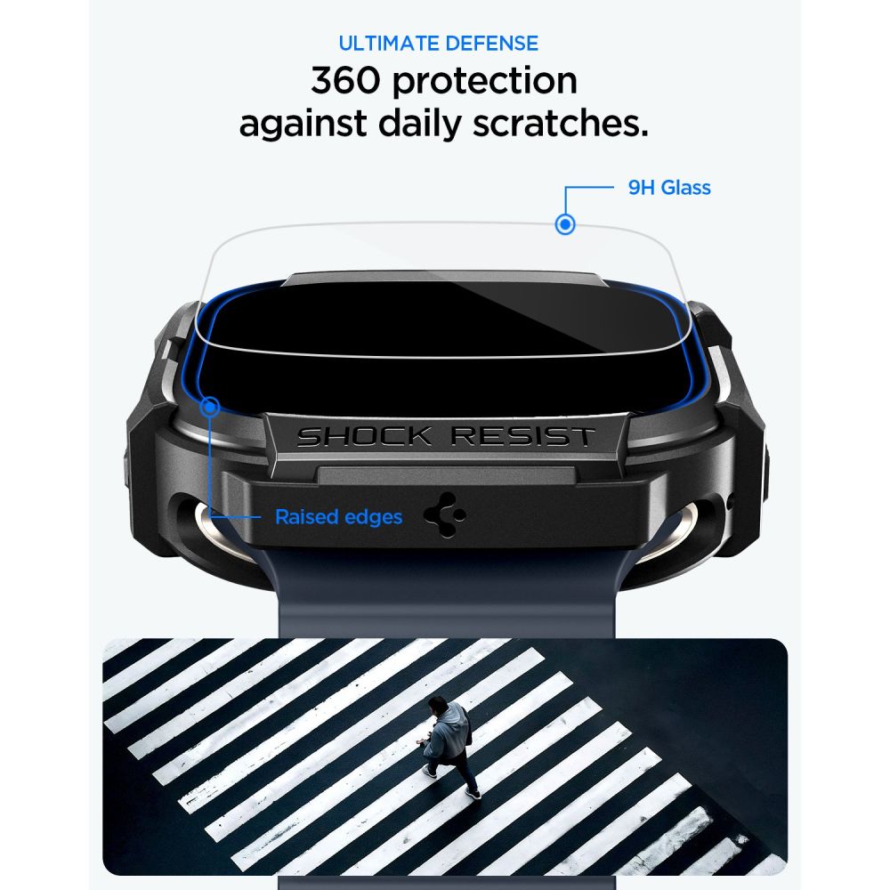 Spigen Rugged Armor & Hærdet Glas Til Apple Watch Ultra 1 / 2 / 3 / 4 (49 Mm) Matsort