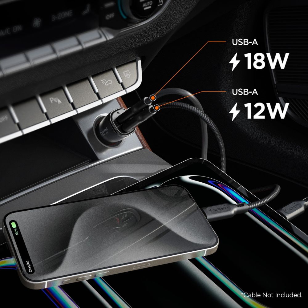 Spigen Essential Ev302 2 Ports Biloplader 30 W Sort