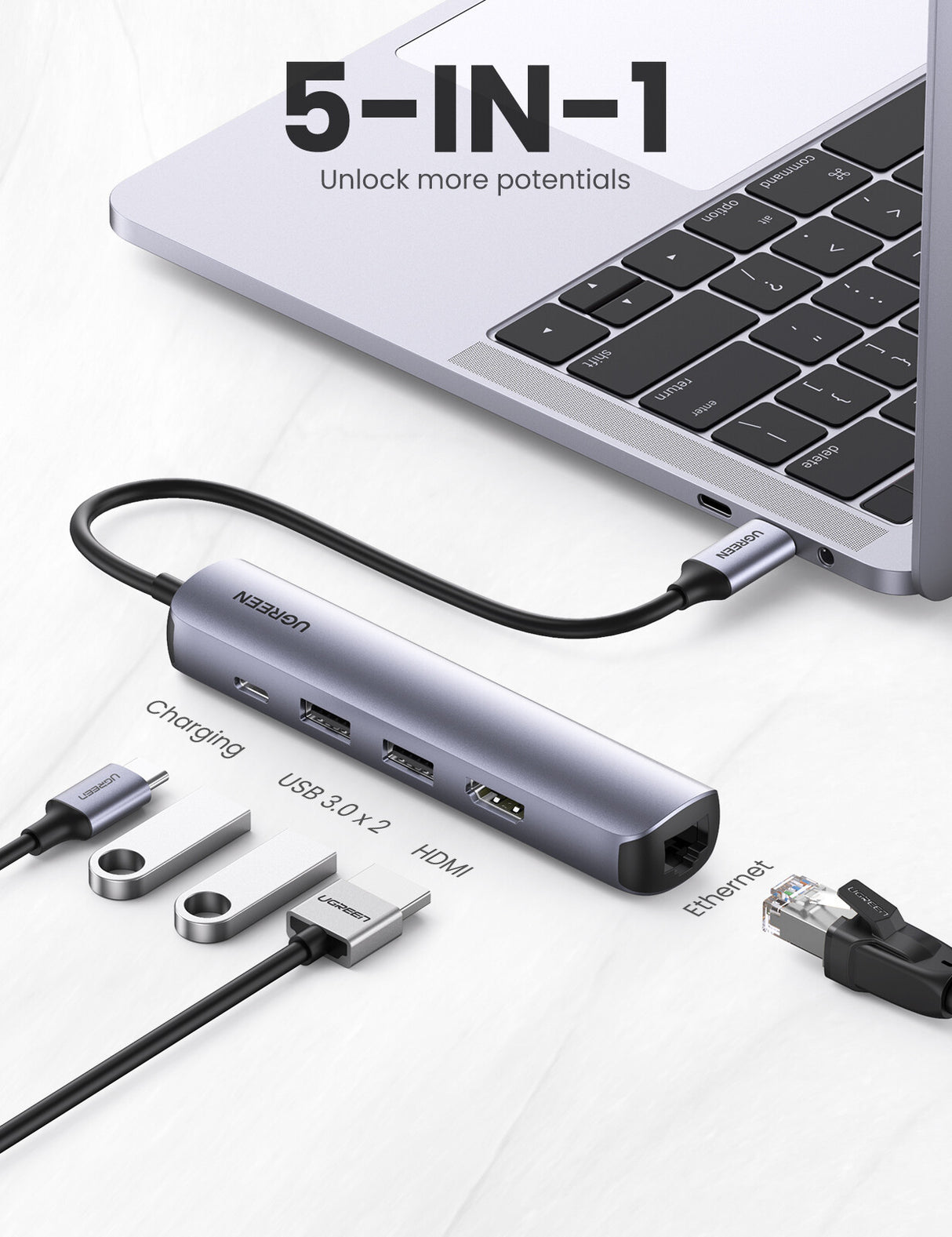 Ugreen 10919 dockingstation Ledningsført USB 3.2 Gen 1 (3.1 Gen 1) Type-C Grå