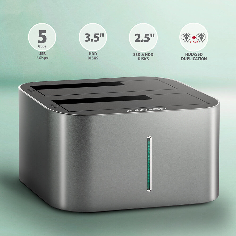 Axagon ADSA-DC drev dockingstation USB 3.2 Gen 1 (3.1 Gen 1) Type-A Grå
