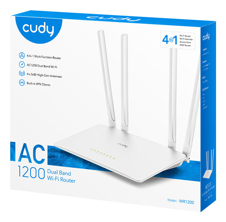 Cudy WR1200 trådløs router Hurtigt ethernet Dual-band (2,4 GHz / 5 GHz) Hvid