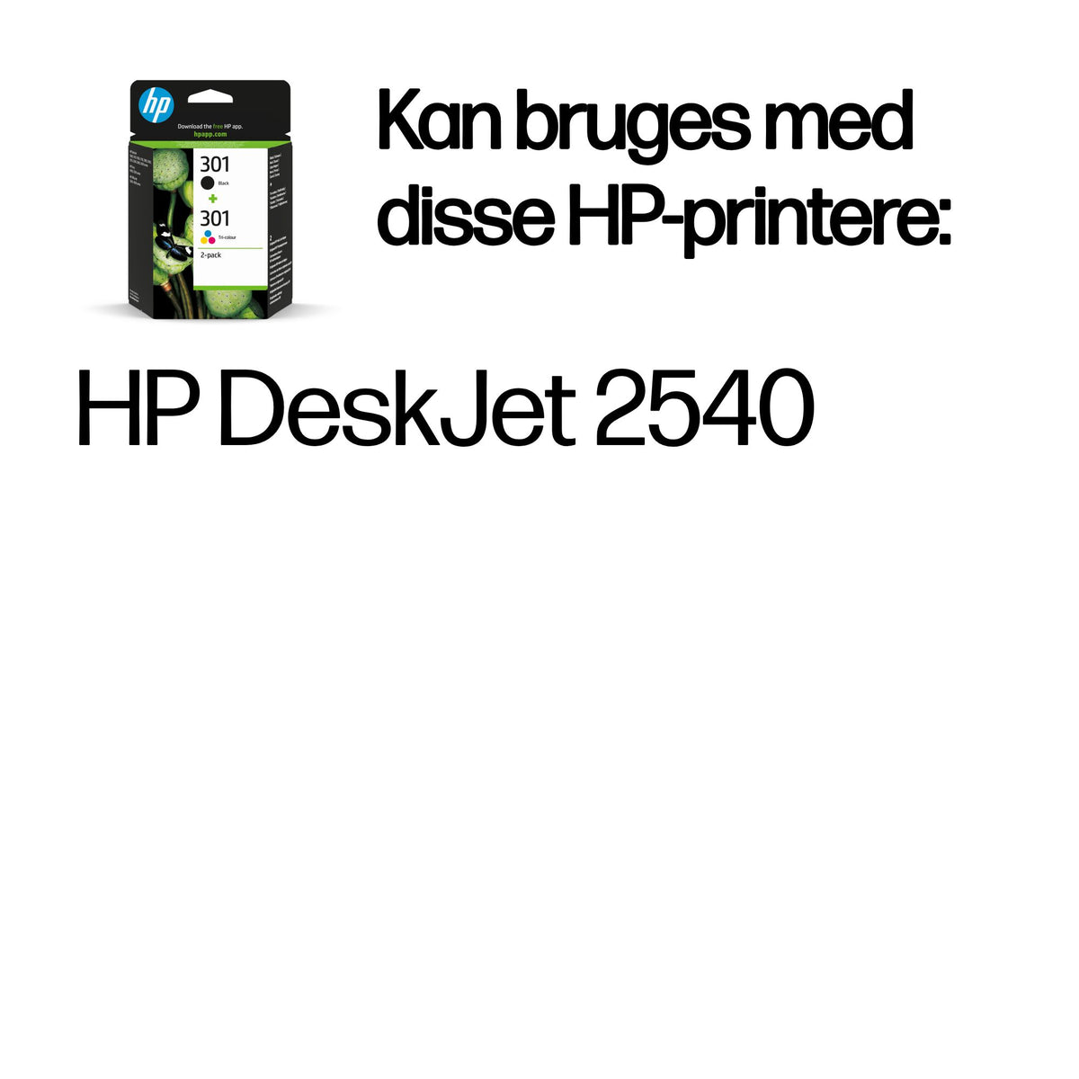 HP 301 Sort Farve (cyan, magenta, gul) Blæk N9J72AE