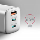 Axagon ACU-DPQ65W oplader til mobil enhed Mobiltelefon, Netbook, Laptop, Smartphone, SmartWatch, Tablet, Universel Hvid Vekselstrøm Hurtig opladning Indendørs