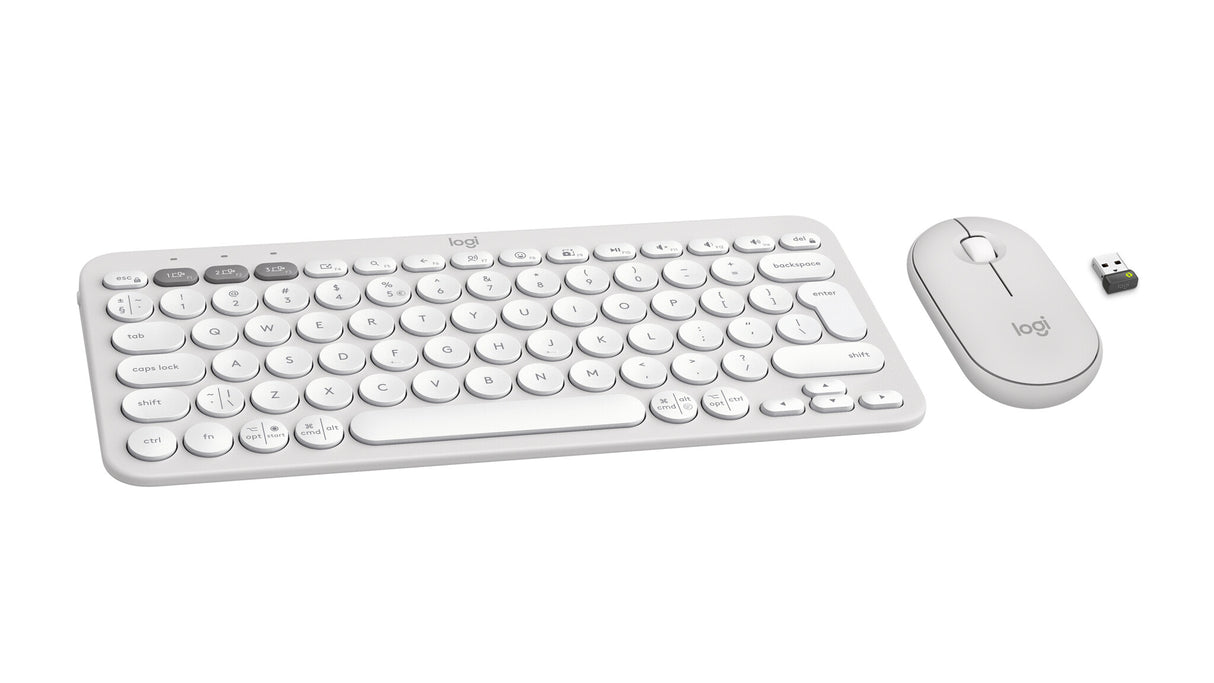Logitech 920-012240 tastatur Mus inkluderet Universel RF trådløs + Bluetooth QWERTY US International Hvid