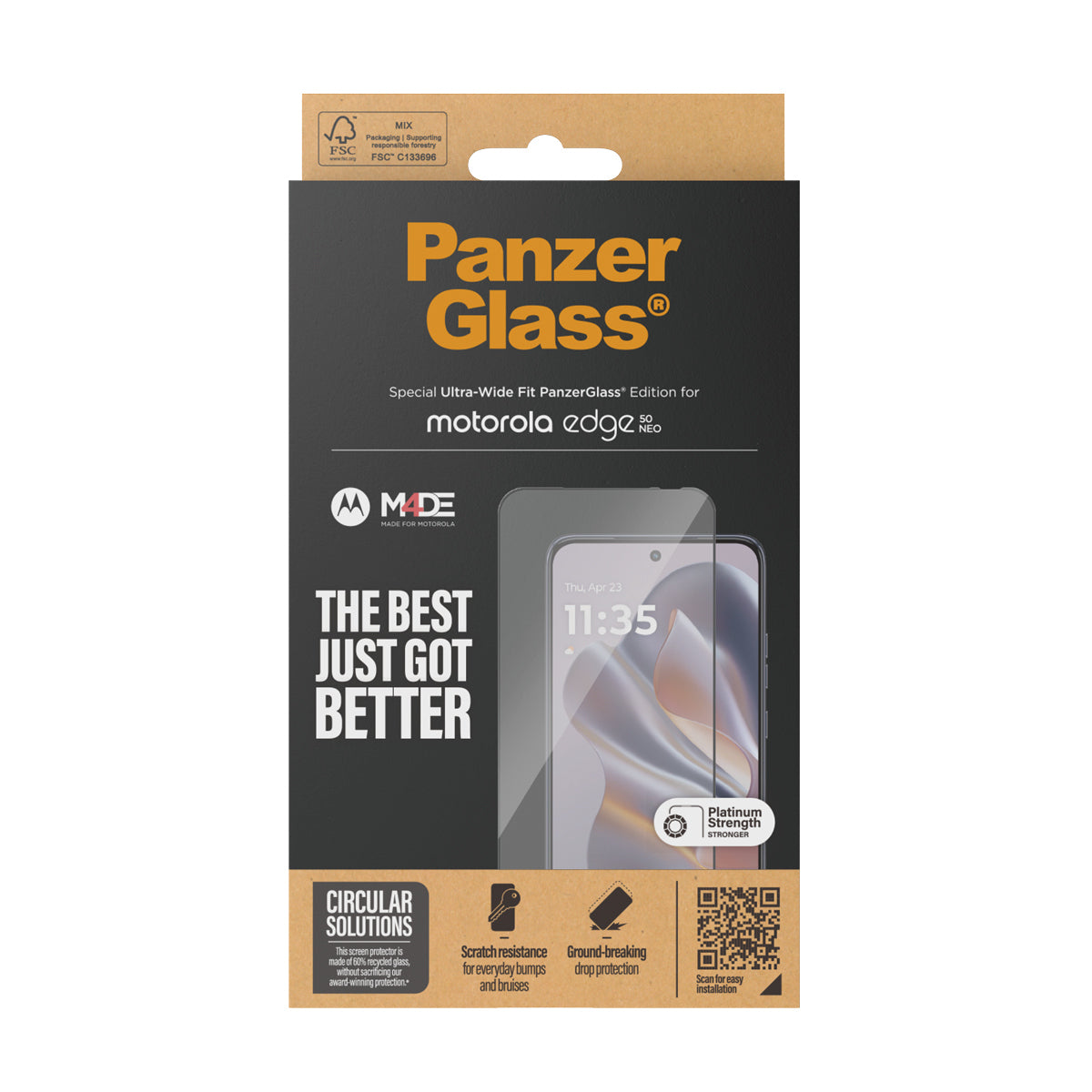 PanzerGlass ® Skærmbeskyttelse m. Sort Ramme Motorola edge 50 Neo | Ultra-Wide Fit