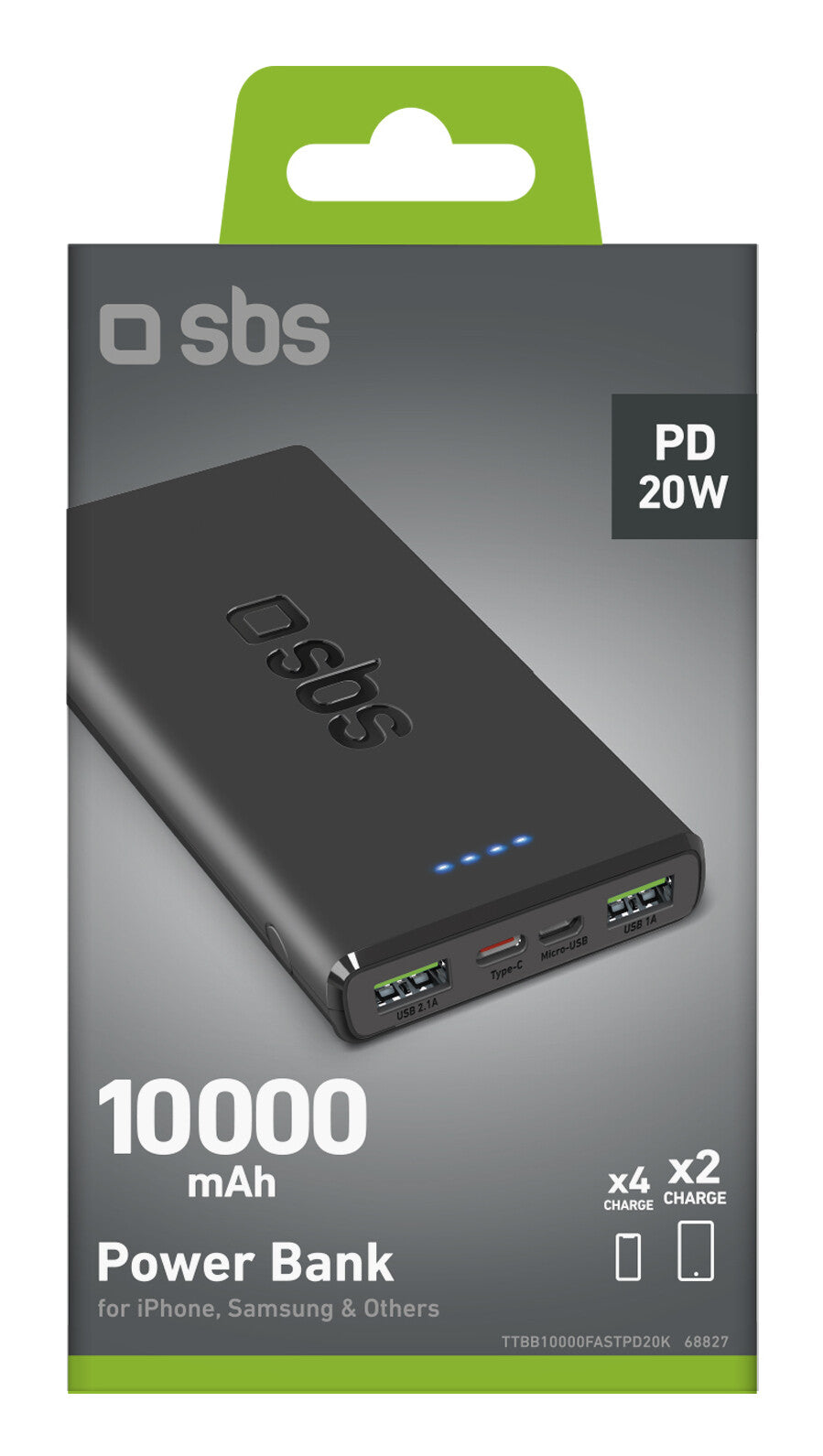 SBS TTBB10000FASTPD2 powerbank 10000 mAh Sort