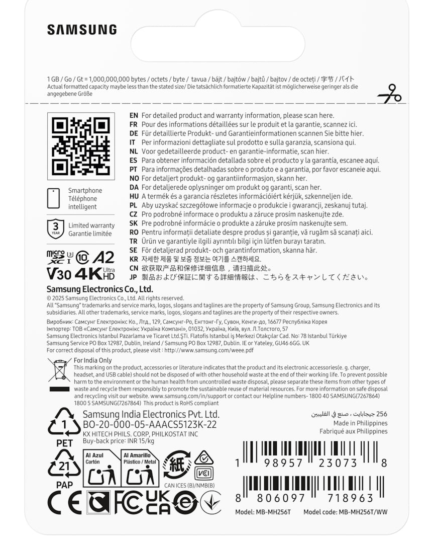 Samsung MB-MH256T/WW hukommelseskort 256 GB MicroSDXC UHS-I