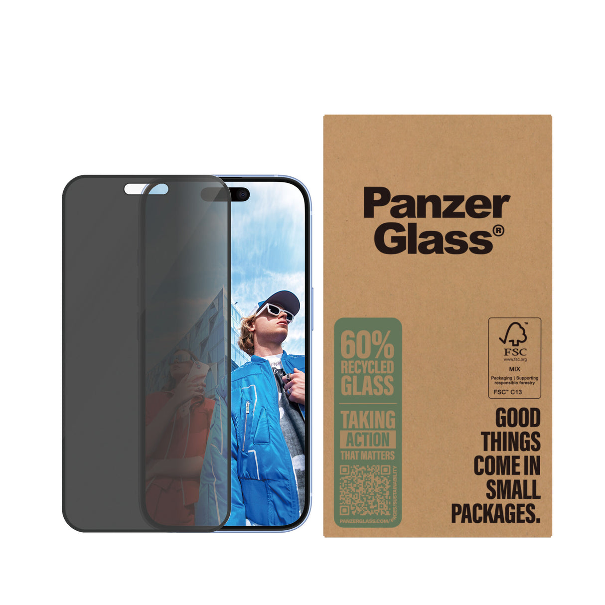 PanzerGlass ® 2-Way Privacy Skærmbeskyttelse iPhone 16 | 15 | Ultra-Wide Fit | Bulk