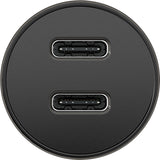 Dual-USB-C PD Auto Fast Charger (Power Delivery), black - 30W (12/24V) suitable for devices with USB-C