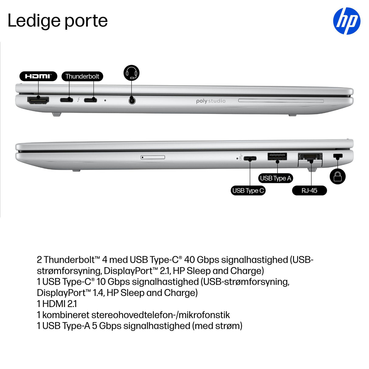 HP EliteBook 8 INC. Copilot+ PC Intel Core Ultra 5 228V Laptop 35,6 cm (14") WUXGA 32 GB LPDDR5x-SDRAM 512 GB SSD Wi-Fi 7 (802.11be) Windows 11 Pro Sølv