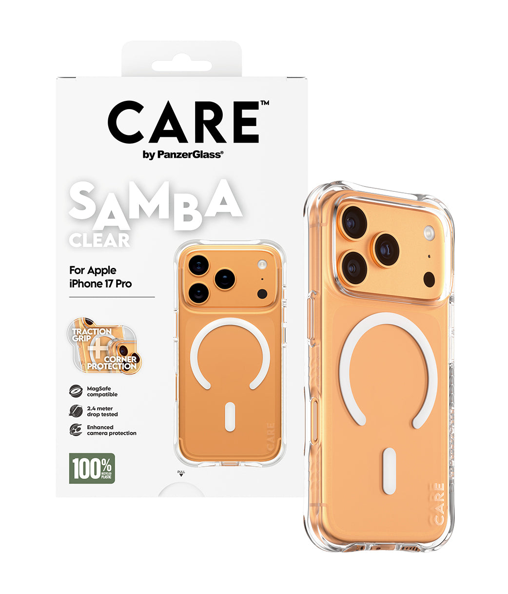 PanzerGlass CARE by ® Fashionable Case Samba Transparent m. Hvid MagSafe iPhone 17 Pro