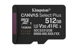 Kingston Technology 512 GB microSDXC Canvas Select Plus Gen3 150 MB/s A1-kort + adapter