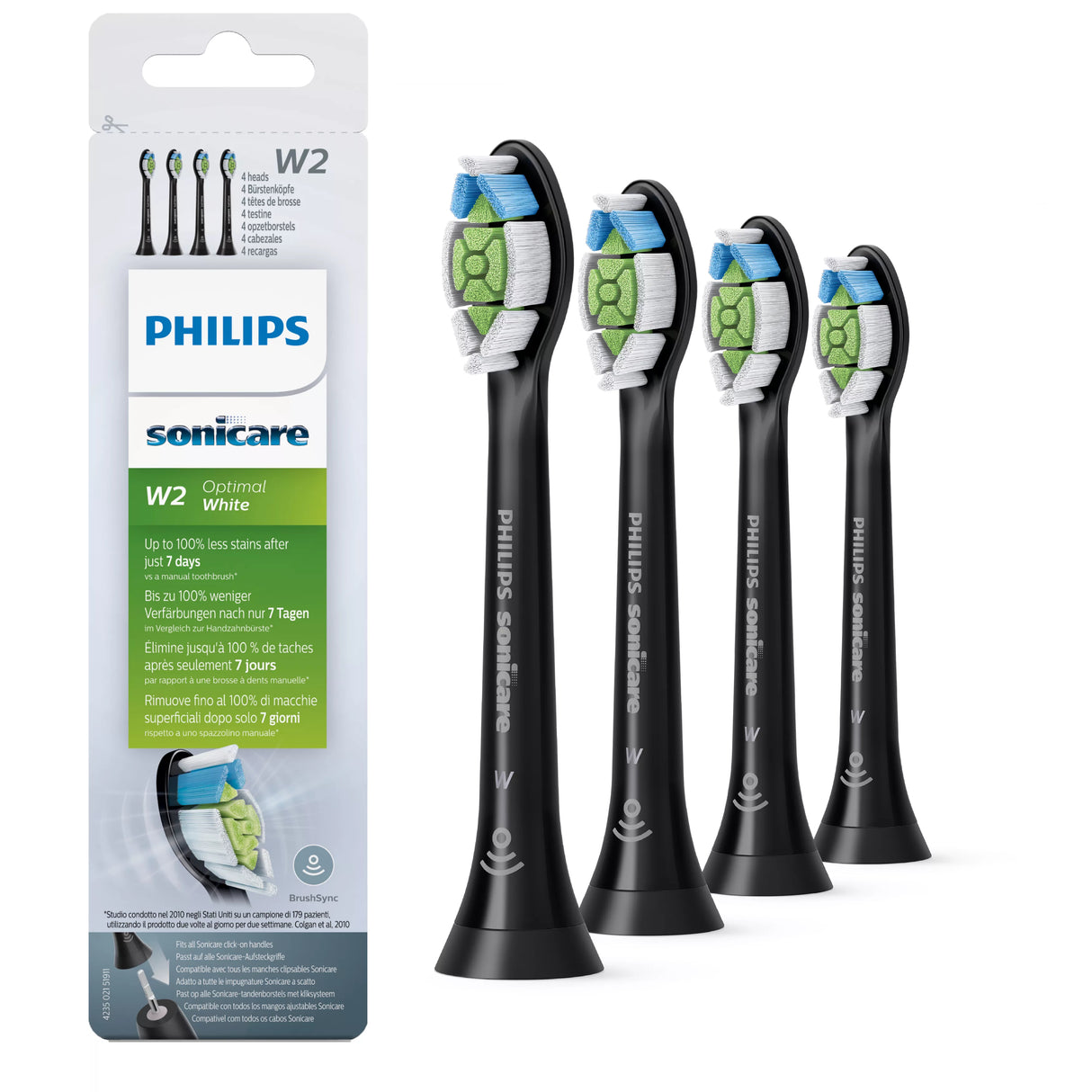 Philips W2 Optimal White HX6064/11 4x Soniske tandbørstehoveder - Sort