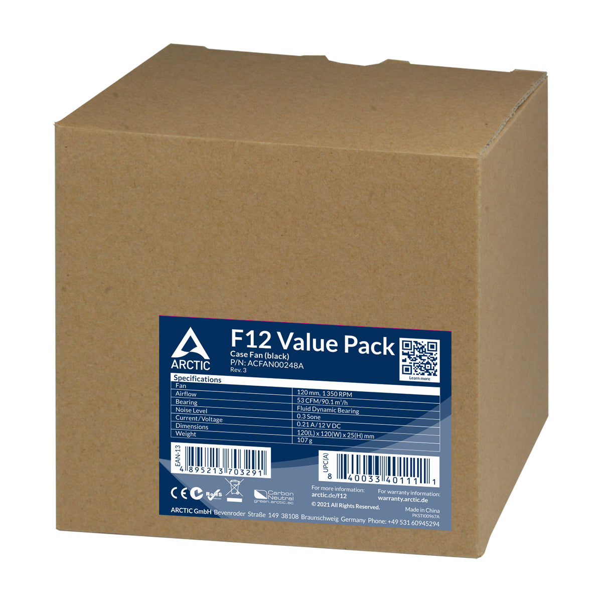 ARCTIC F12 Fan 5-pack Sort 120 mm