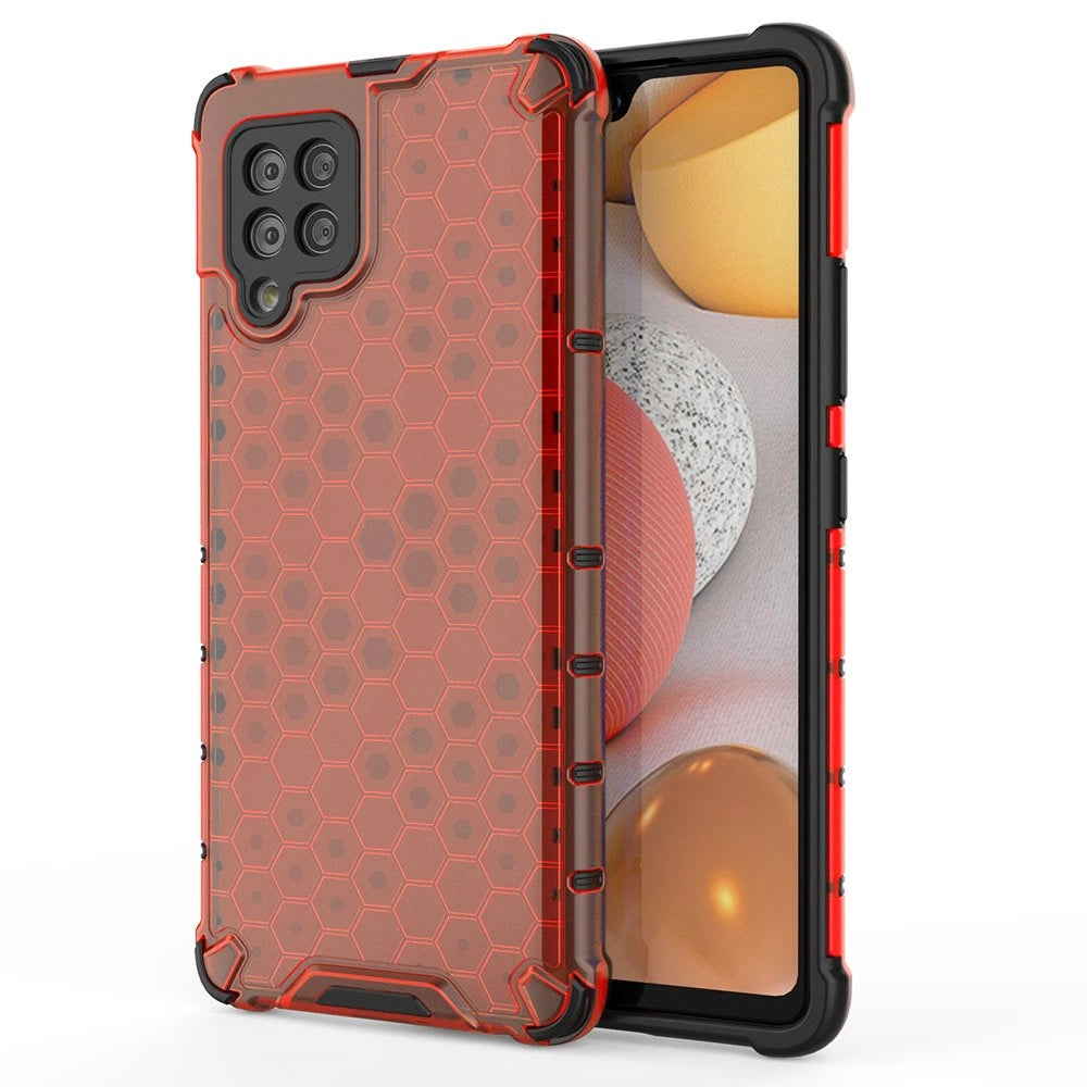 Honeycomb Case rustning med TPU Bumper til Samsung Galaxy A42 5G rød