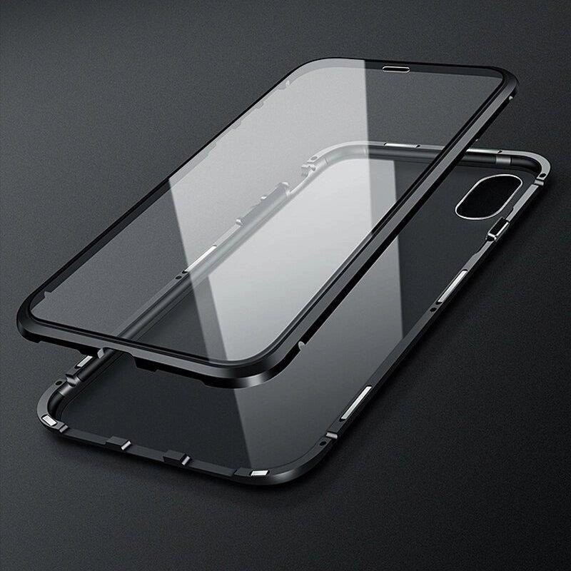 Wozinsky Full Magnetic Case Full Body Front og Back Cover med indbygget glas til Vivo X60 sort-gennemsigtig
