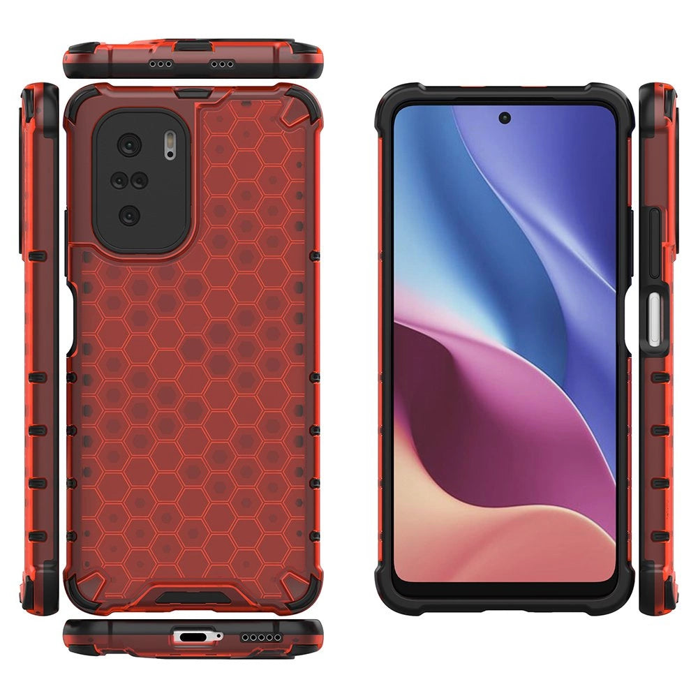Honeycomb Case armor cover med TPU Bumper til Xiaomi Redmi K40 Pro + / K40 Pro / K40 / Poco F3 rød
