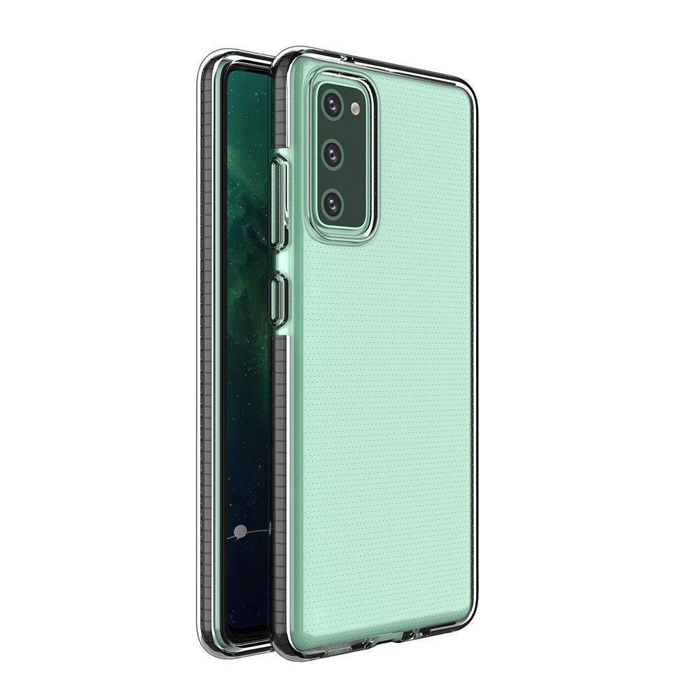 Spring Case klar TPU gel beskyttende cover med farverig ramme til Samsung Galaxy A02s EU sort