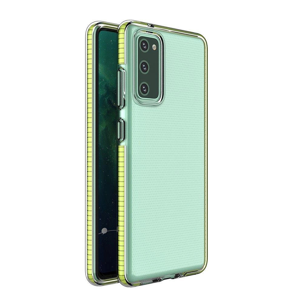 Spring Case klar TPU gel beskyttende cover med farverig ramme til Samsung Galaxy A72 4G gul