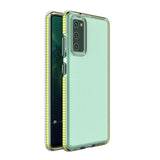 Spring Case klar TPU gel beskyttende cover med farverig ramme til Samsung Galaxy A72 4G gul