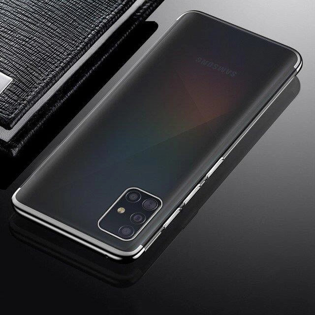 Clear Color Case Gel TPU Elektroplatering ramme Cover til Samsung Galaxy A72 4G sort