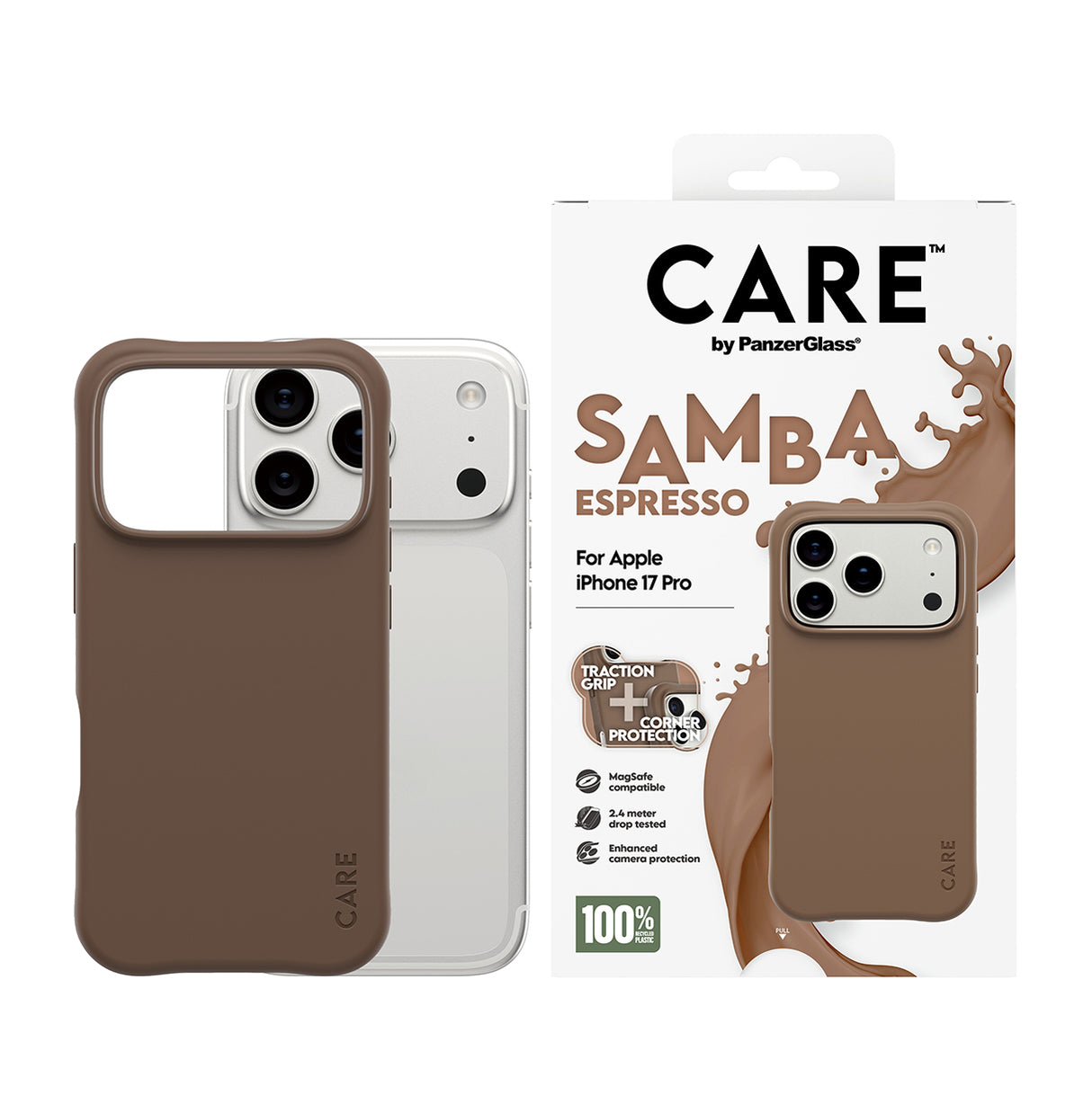 PanzerGlass CARE by ® Fashionable Case Samba Espresso m. MagSafe iPhone 17 Pro