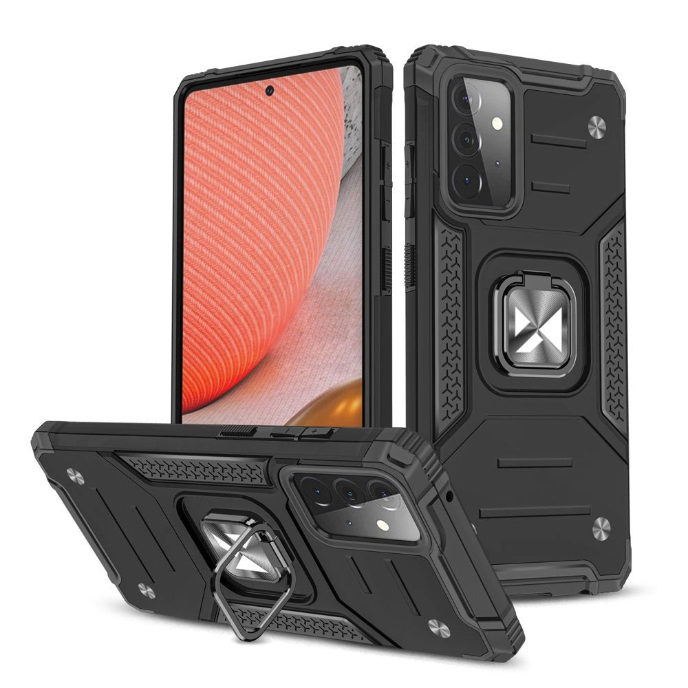 Wozinsky Ring Armor Case Kickstand Tough Rugged Cover til Samsung Galaxy A72 4G sort