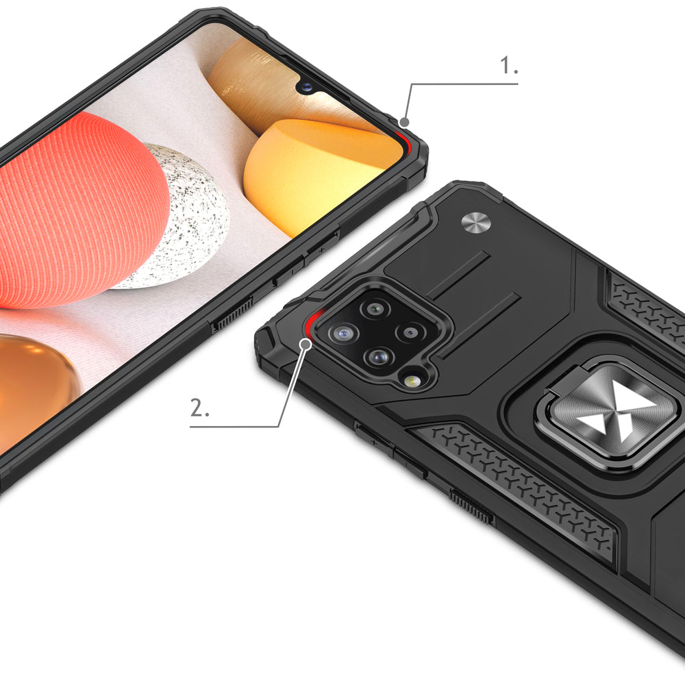 Wozinsky Ring Armor Case Kickstand Tough Rugged Cover til Samsung Galaxy A42 5G rød