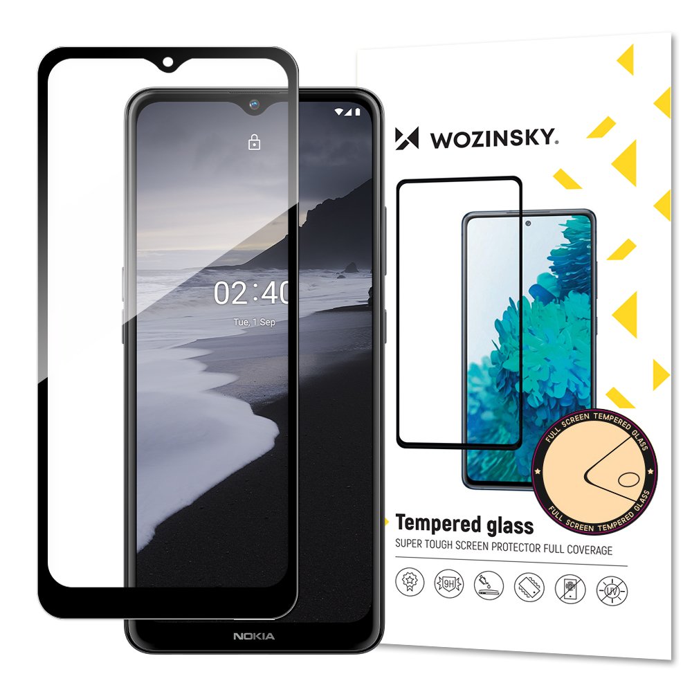 Wozinsky Temperet Glas Full Glue Super Tough Screen Protector Full Covered med Frame Case Friendly til Nokia 2.4 sort