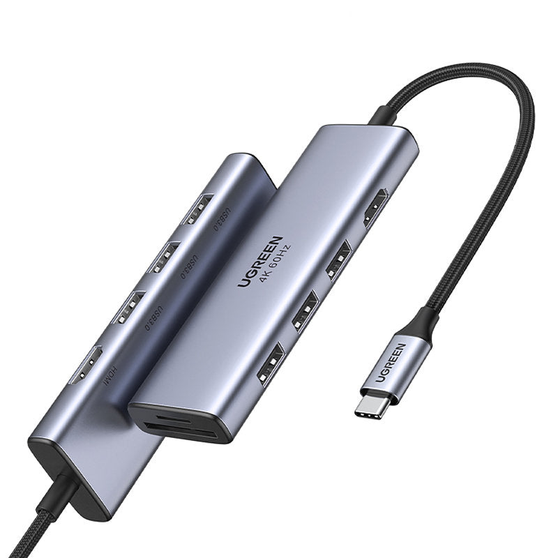Ugreen multifunktionelle HUB USB Type C - 3x USB 3.2 Gen 1 / HDMI 4K 60Hz / SD og TF-kortlæser grå (60383 CM511)