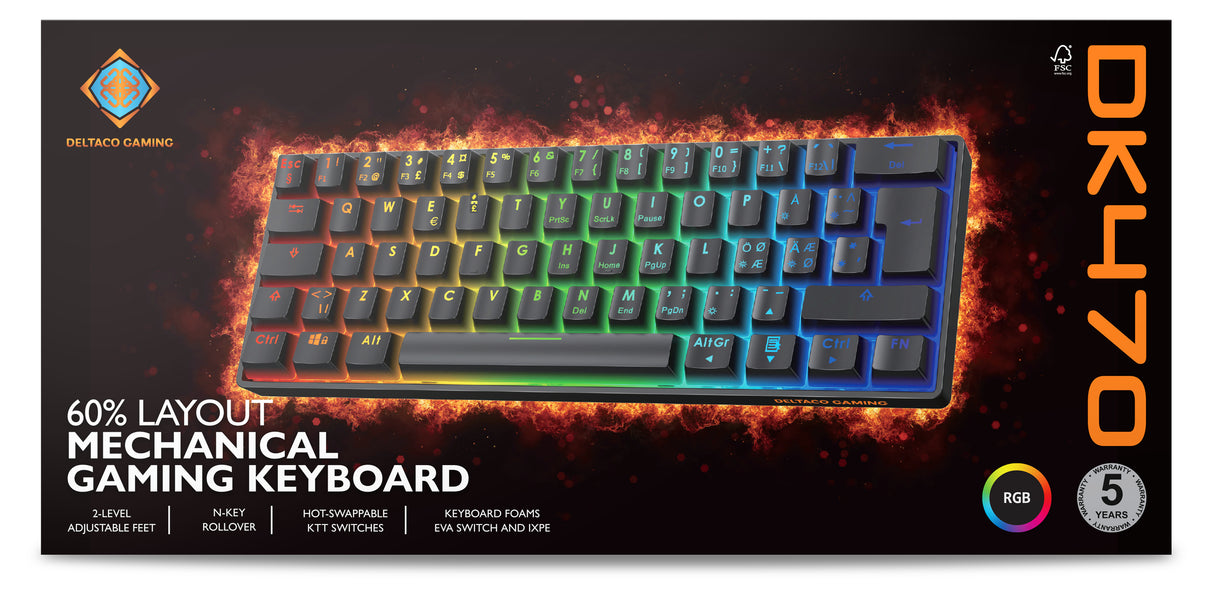 Deltaco Gaming DK470 60% mechanical keyboard, black
