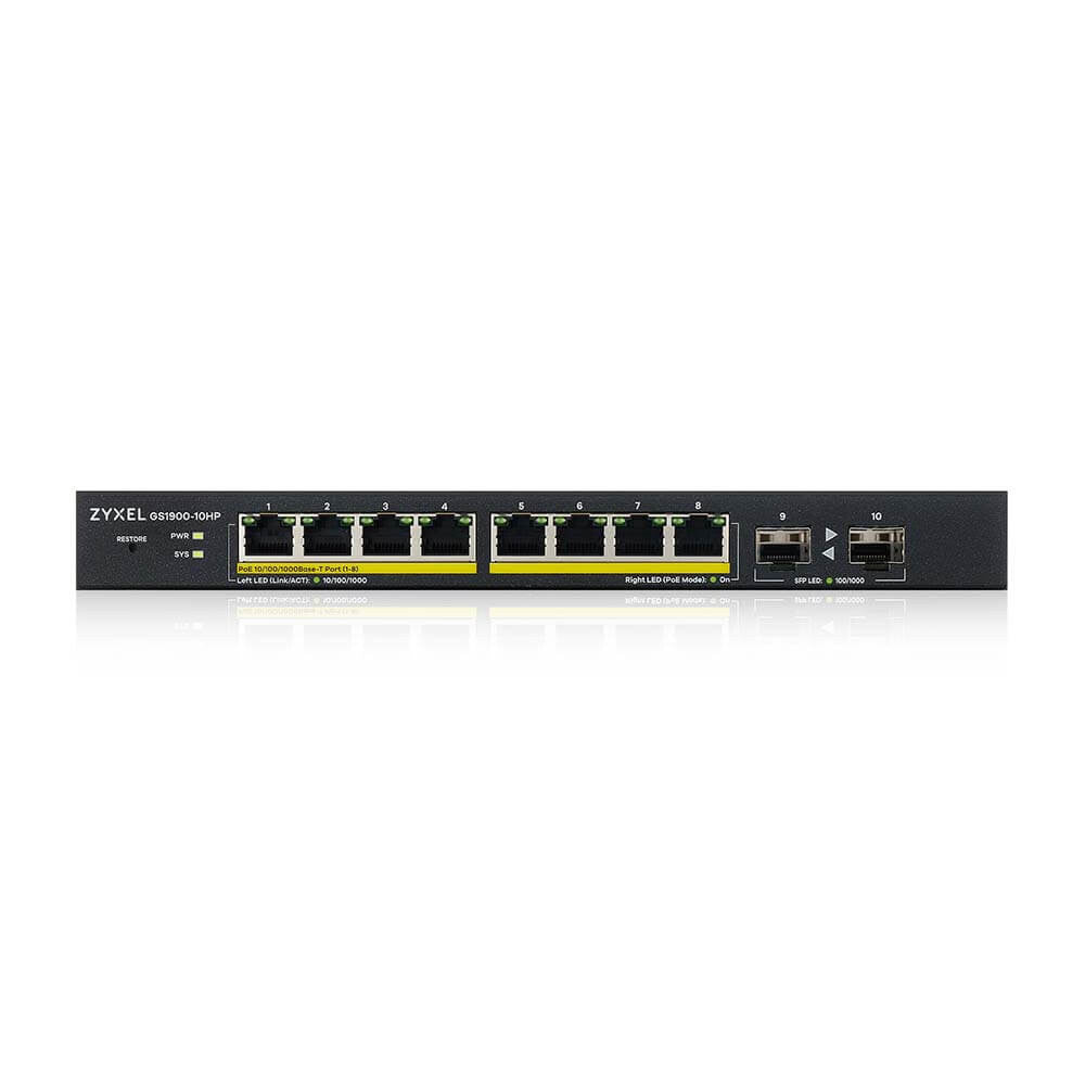 Zyxel GS1900-10HP Administreret L2 Gigabit Ethernet (10/100/1000) Strøm over Ethernet (PoE) Sort