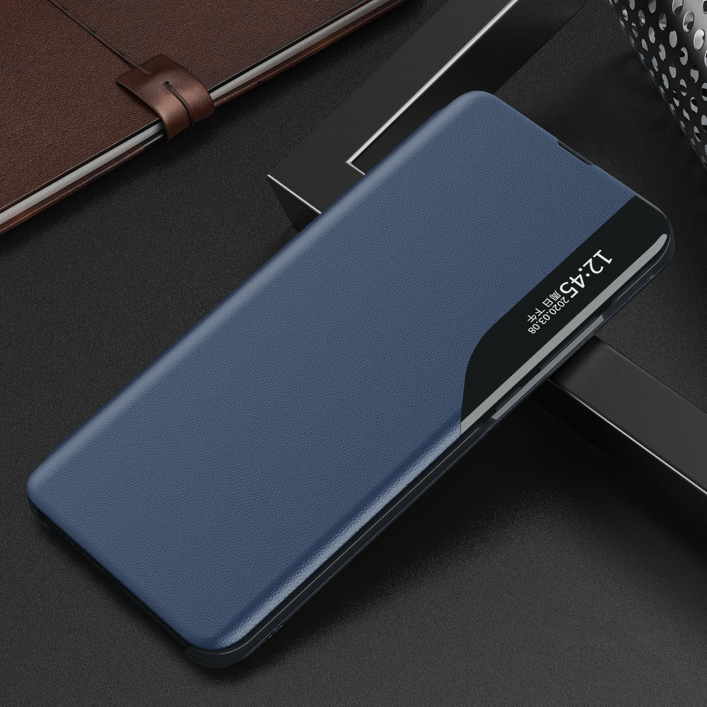 Eco læder View Case elegant bogreol type sag med kickstand til Samsung Galaxy A22 4G blå