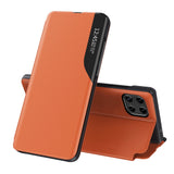 Eco læder View Case elegant bogreol type sag med kickstand til Samsung Galaxy A22 4G orange