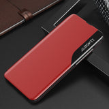 Eco læder View Case elegant bogreol type sag med kickstand til Samsung Galaxy A22 4G rød