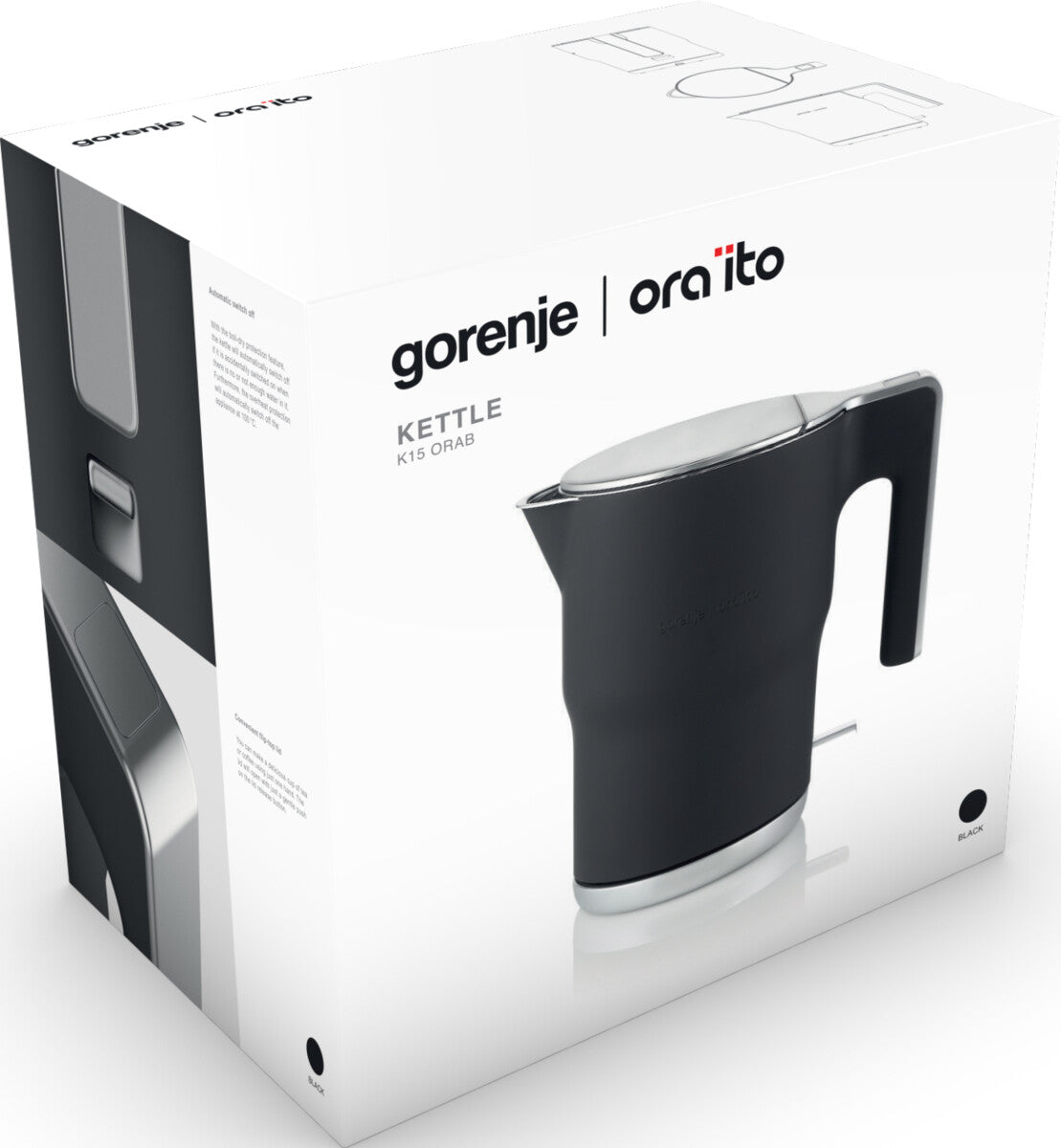 Gorenje K15ORAB elkedel 1,5 L 2400 W Sort
