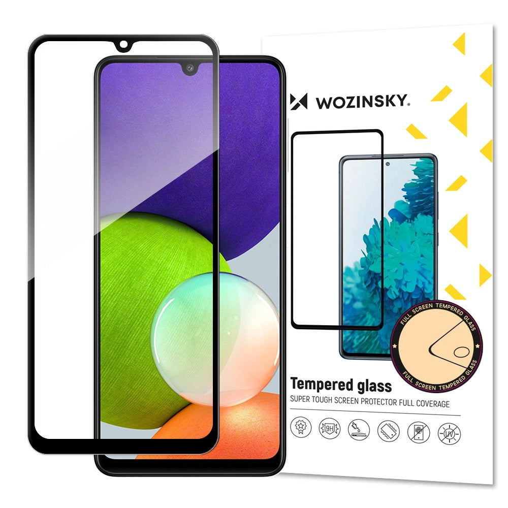 Wozinsky Temperet Glas Full Glue Super Tough Screen Protector Full Covered med Frame Case Friendly til Samsung Galaxy A22 4G sort