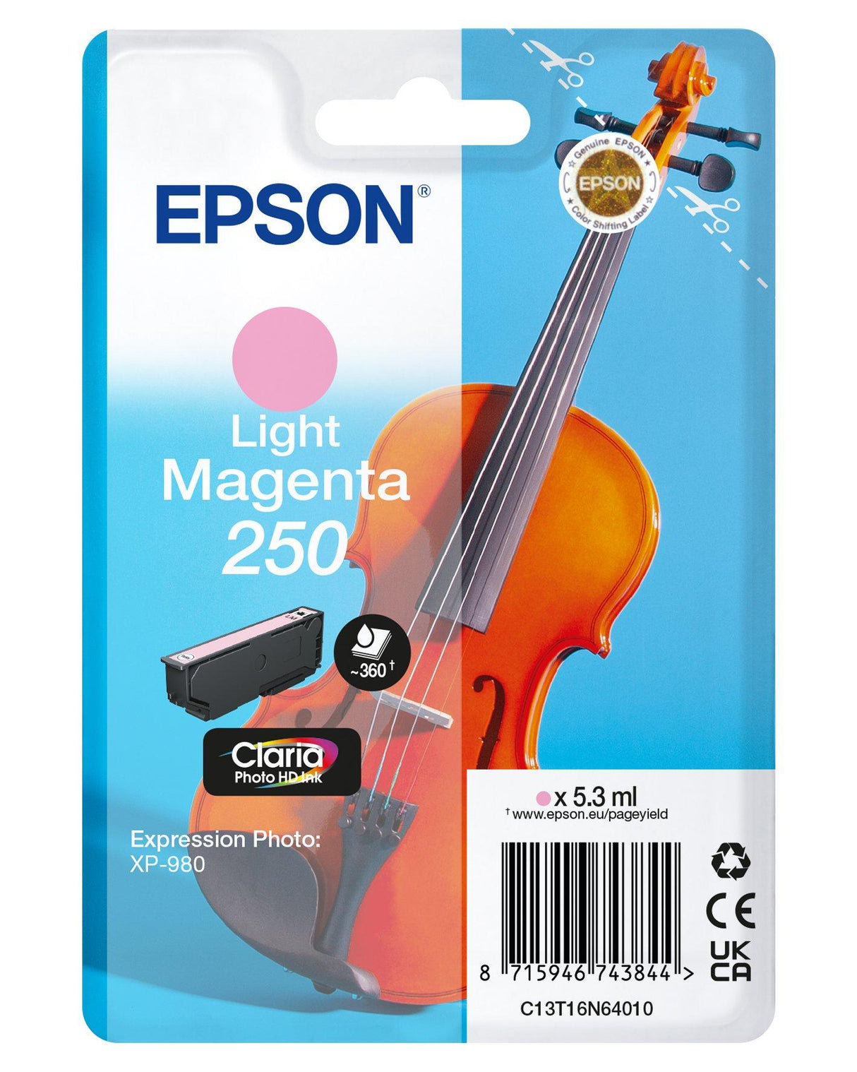 Epson 250 Violin Claria Photo HD blækpatron 1 stk Original Højt (XL) udbytte Lys magenta