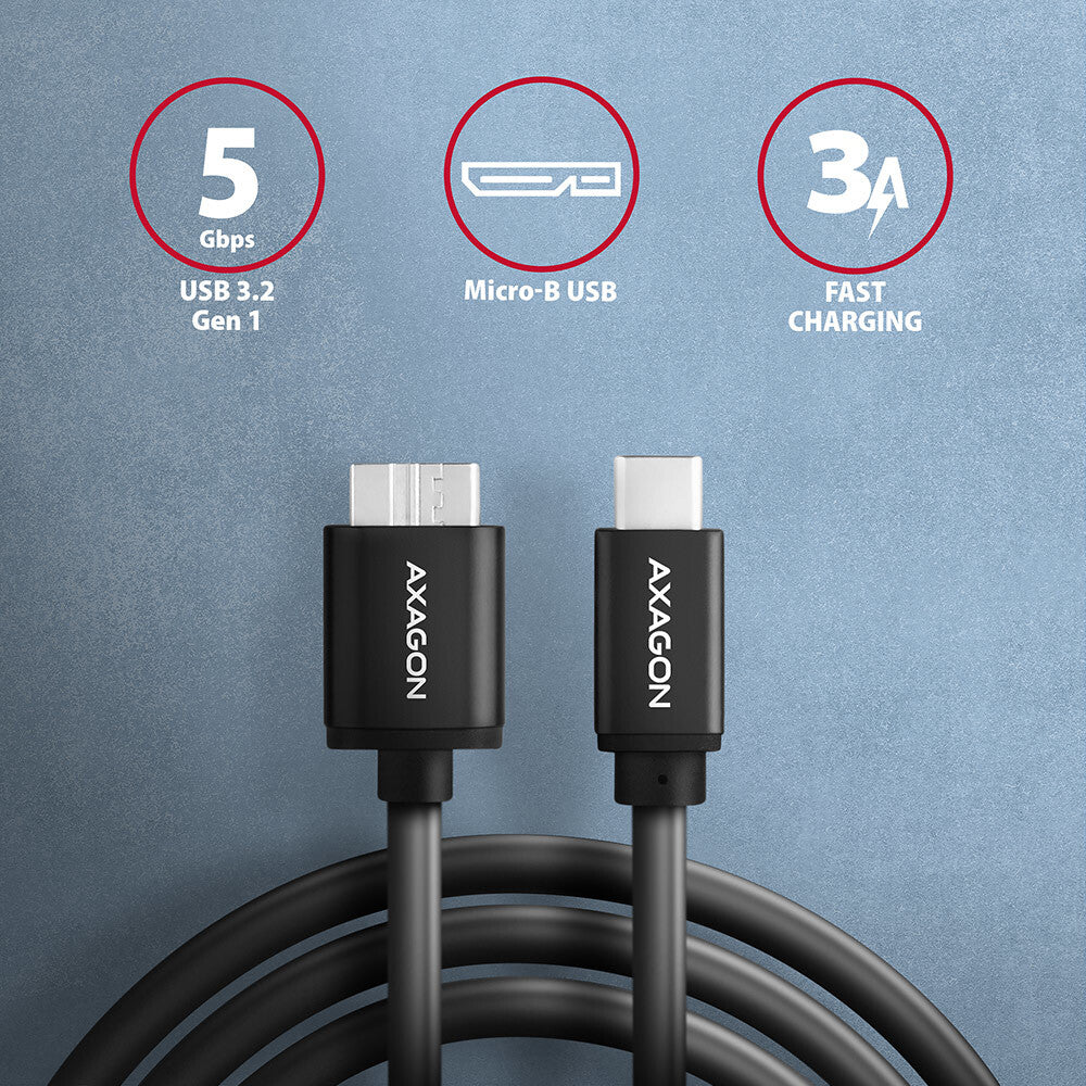 Axagon BUMM3-CM10AB USB-kabel USB 3.2 Gen 1 (3.1 Gen 1) 1 m Micro-USB B USB C 5 Gbit/sek. Sort