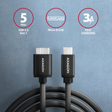 Axagon BUMM3-CM10AB USB-kabel USB 3.2 Gen 1 (3.1 Gen 1) 1 m Micro-USB B USB C 5 Gbit/sek. Sort