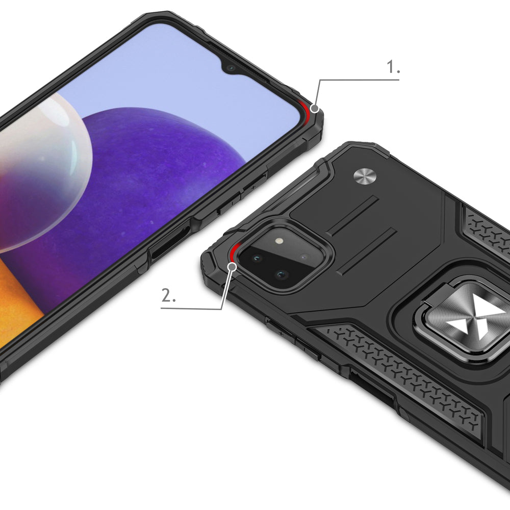 Wozinsky Ring Armor Case Kickstand Tough Rugged Cover til Samsung Galaxy A22 4G sølv
