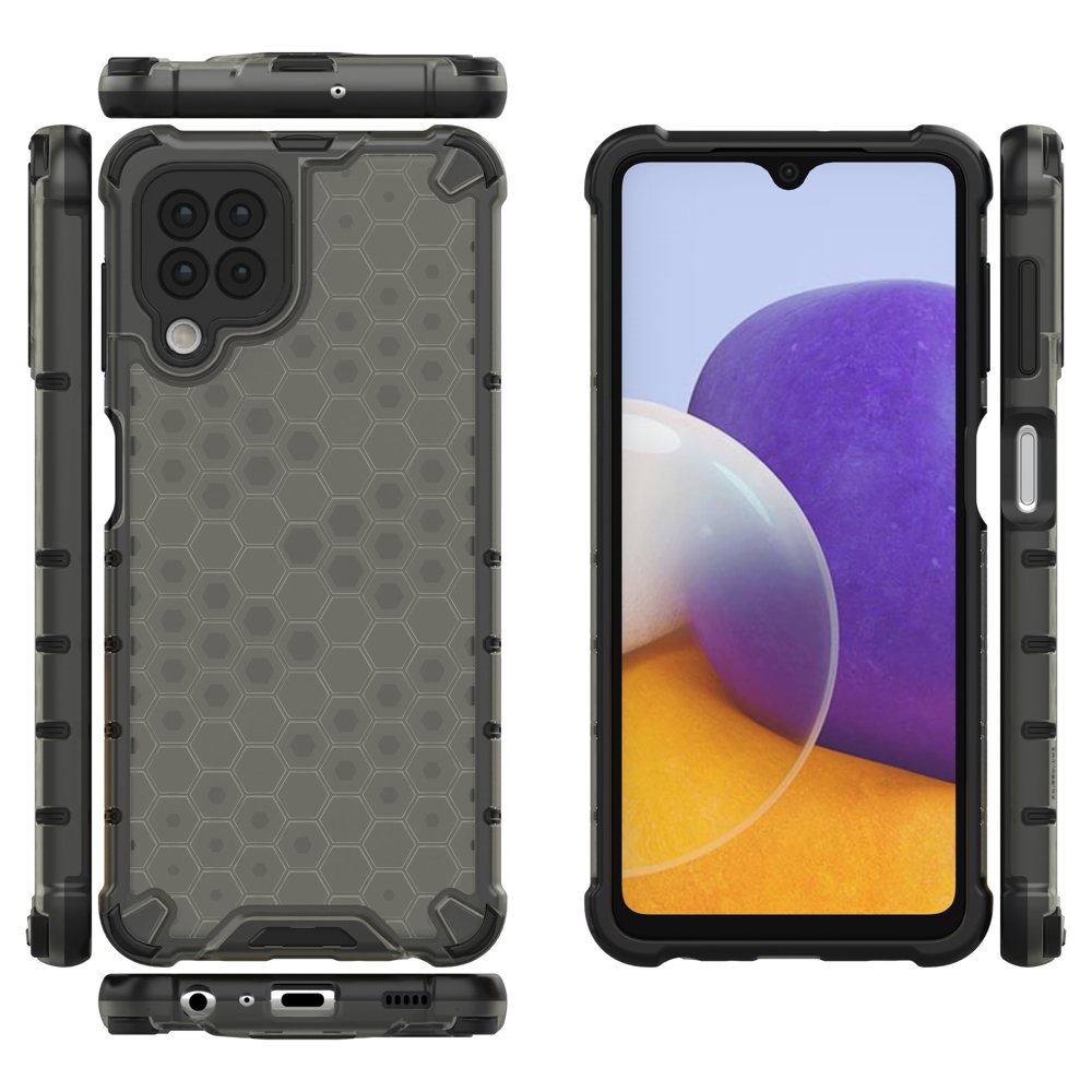 Honeycomb Case armor cover med TPU Bumper til Samsung Galaxy A22 4G sort