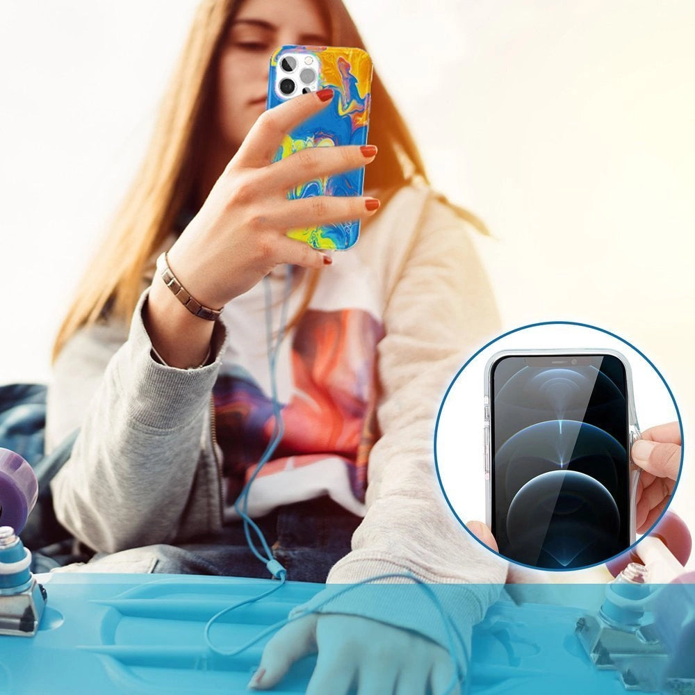 Kingxbar Watercolor Series farve tilfælde til iPhone 12 Pro Max gulblå