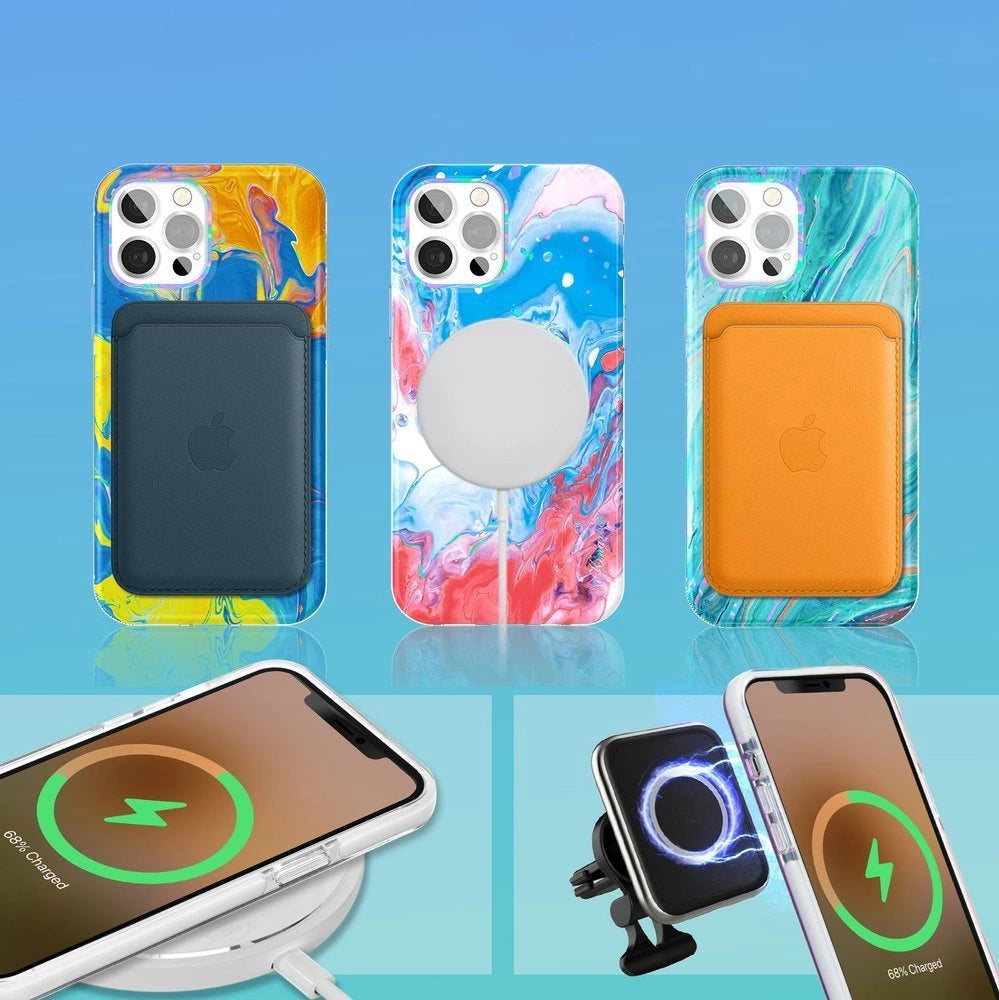 Kingxbar Watercolor Series farve tilfælde til iPhone 12 Pro / iPhone 12 gulblå