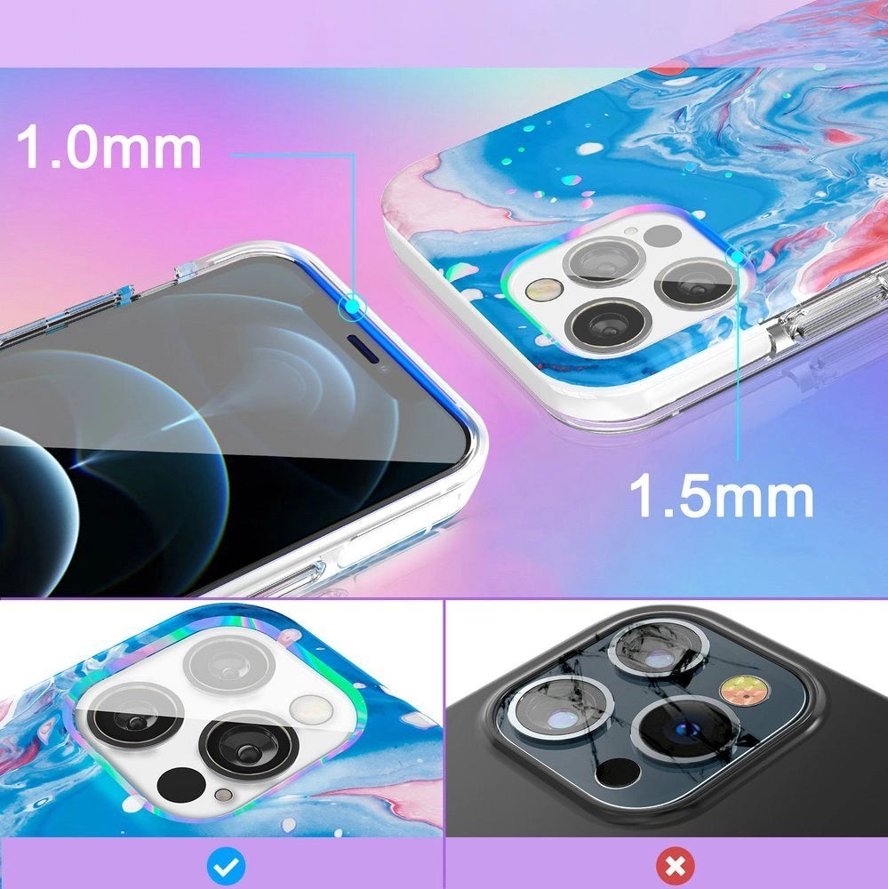 Kingxbar Watercolor Series farve tilfælde til iPhone 12 Pro Max Blå-rosa