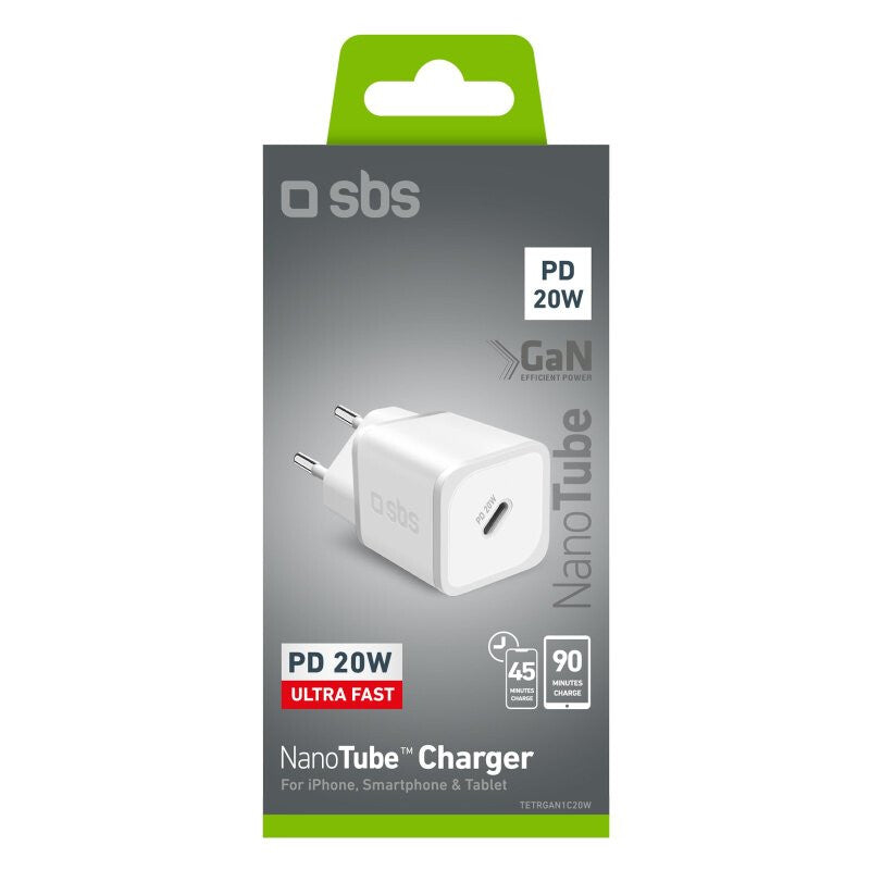 SBS TETRGAN1C20W oplader til mobil enhed Hovedtelefoner, Bærbar højttaler, Smartphone, SmartWatch, Tablet Hvid Vekselstrøm Hurtig opladning Indendørs